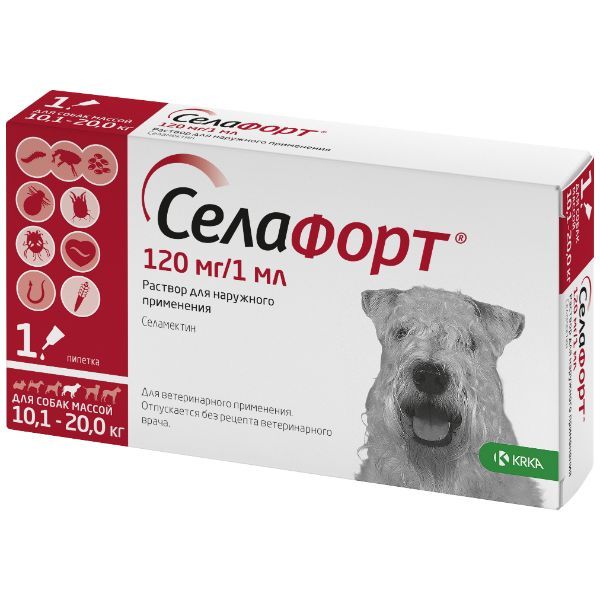 Селафорт капли на холку для собак весом от 10,1 до 20кг пипетка 120мг 1мл
Селафорт капли на холку для собак весом от 10,1 до 20кг пипетка 120мг 1мл