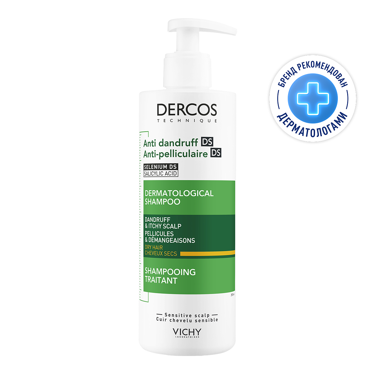 

Виши Деркос Интенсивный шампунь-уход против перхоти, зуда и себореи для сухих волос с селеном и салициловой кислотой 390мл