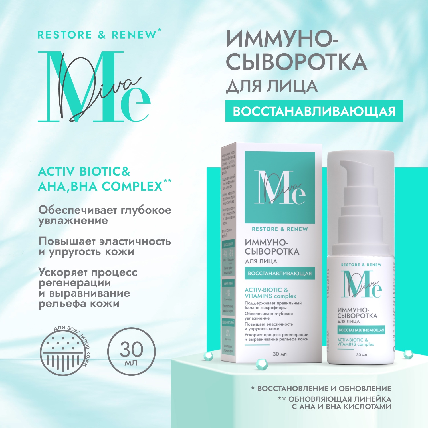 

Медива РЕСТОР РЕНЬЮ иммуно-сыворотка для лица восстанавливающая Актив биотик 30мл