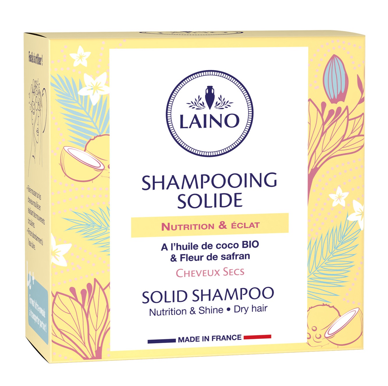 Лэно твердый шампунь для сухих волос органическое кокосовое масло и шафран 60г