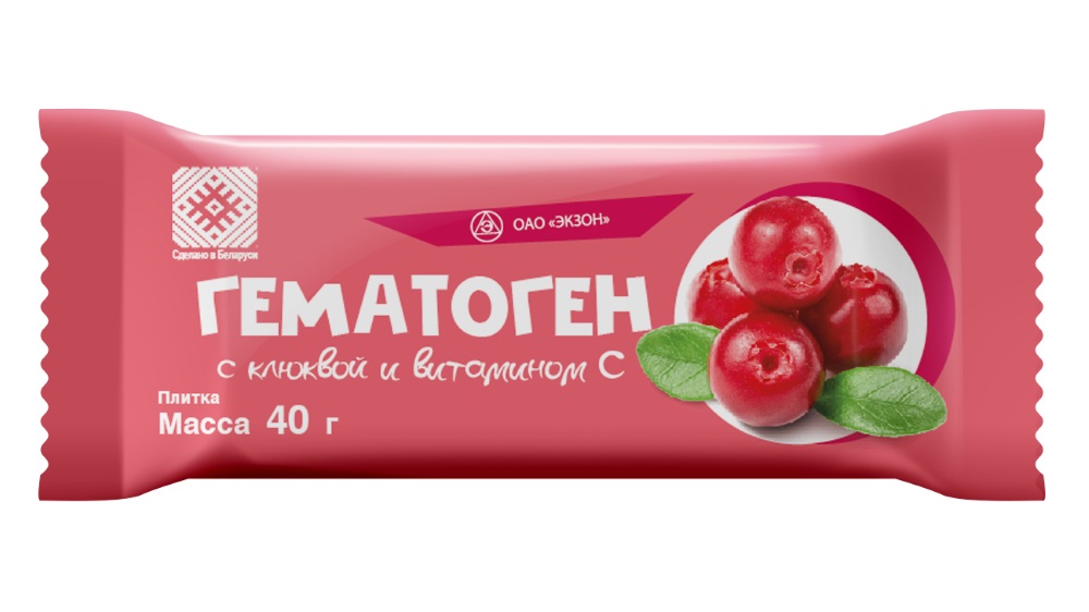 

Гематоген с клюквойи вит.С плитка 40,0