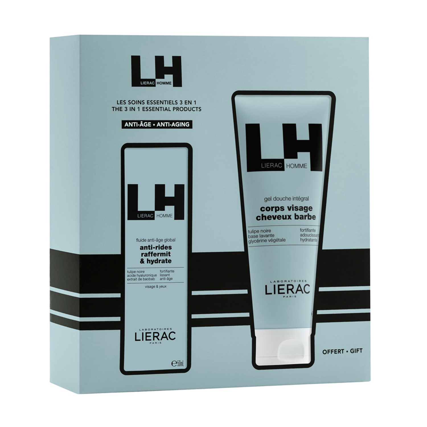 Lierac Лиерак ОМ Крем-флюид антивозрастной для мужчин 50мл+Лиерак ОМ гель для душа для мужчин для тела и волос 200мл