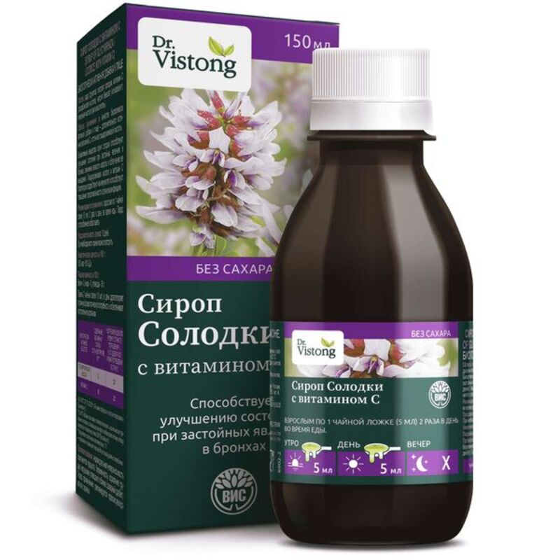 

Др. Вистонг сироп солодки с витамином с без сахара флакон 150мл БАД