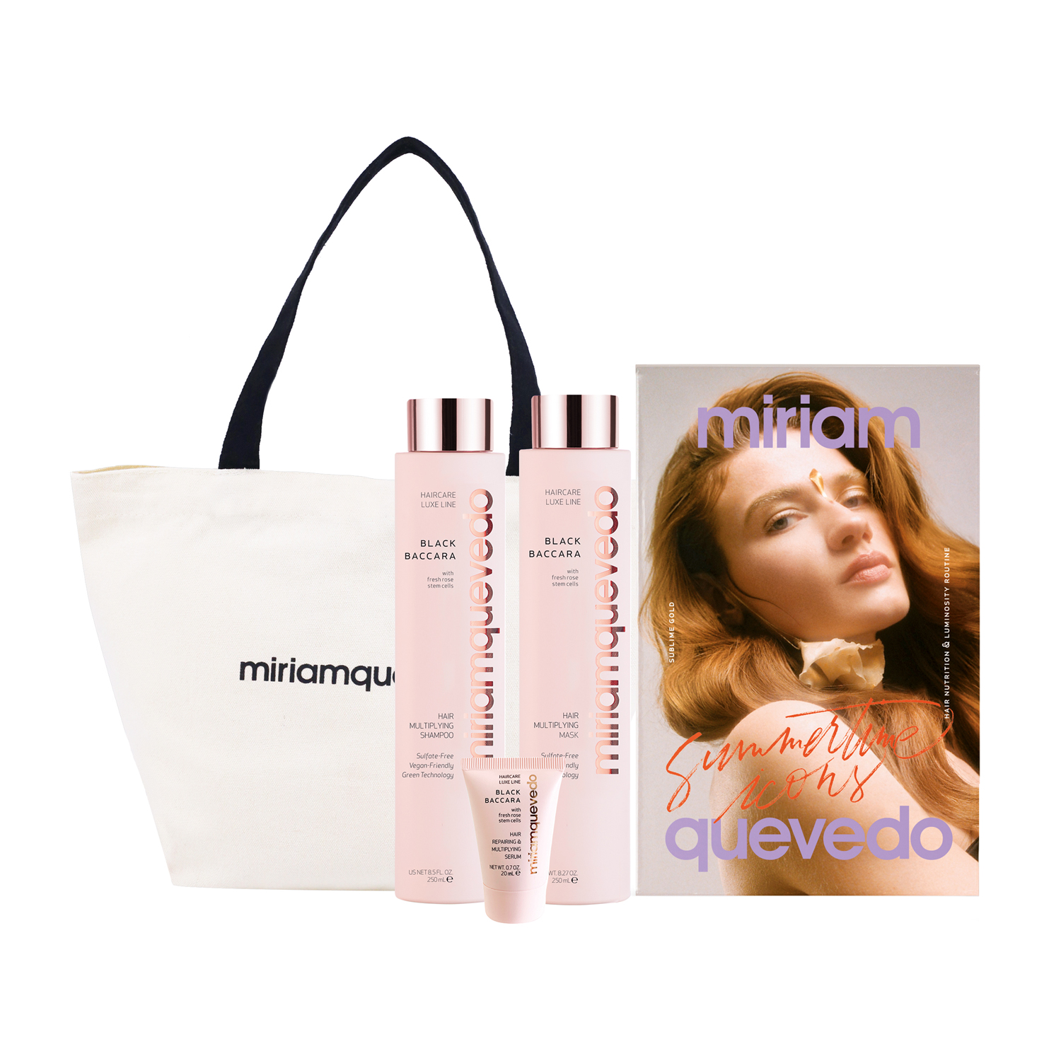 

MIRIAMQUEVED BLACK BACCARA HAIR MULTIPLYING DUO Набор для уплотнения и объема волос шампунь 250мл+маска 250мл+крем-сыв. 20мл фирм. сумочка для косм. текстиль