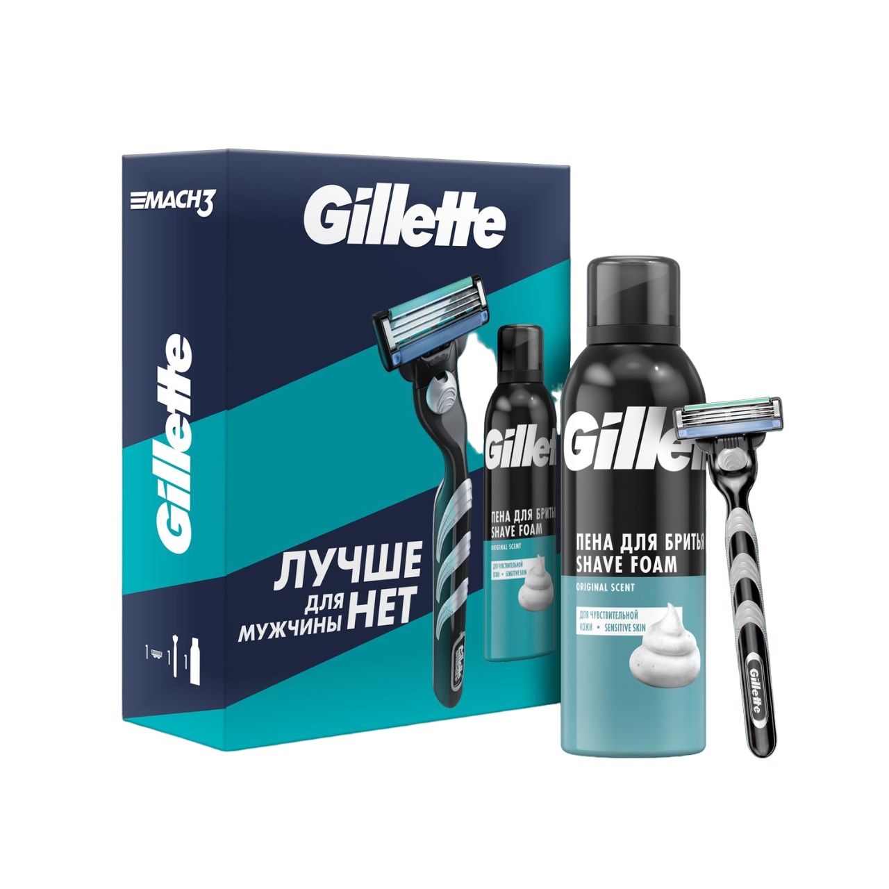 

Жиллетт Мак3 набор бритва со сменной кассетой №1+пена для бритья для чувствительной кожи 200мл