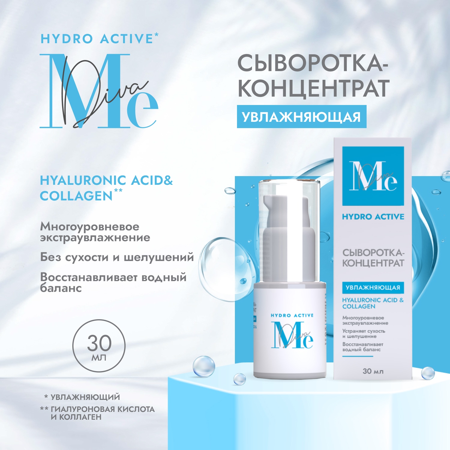 Медива ГИДРО АКТИВ сыворотка-концентрат для лица гиалуроновая 30мл