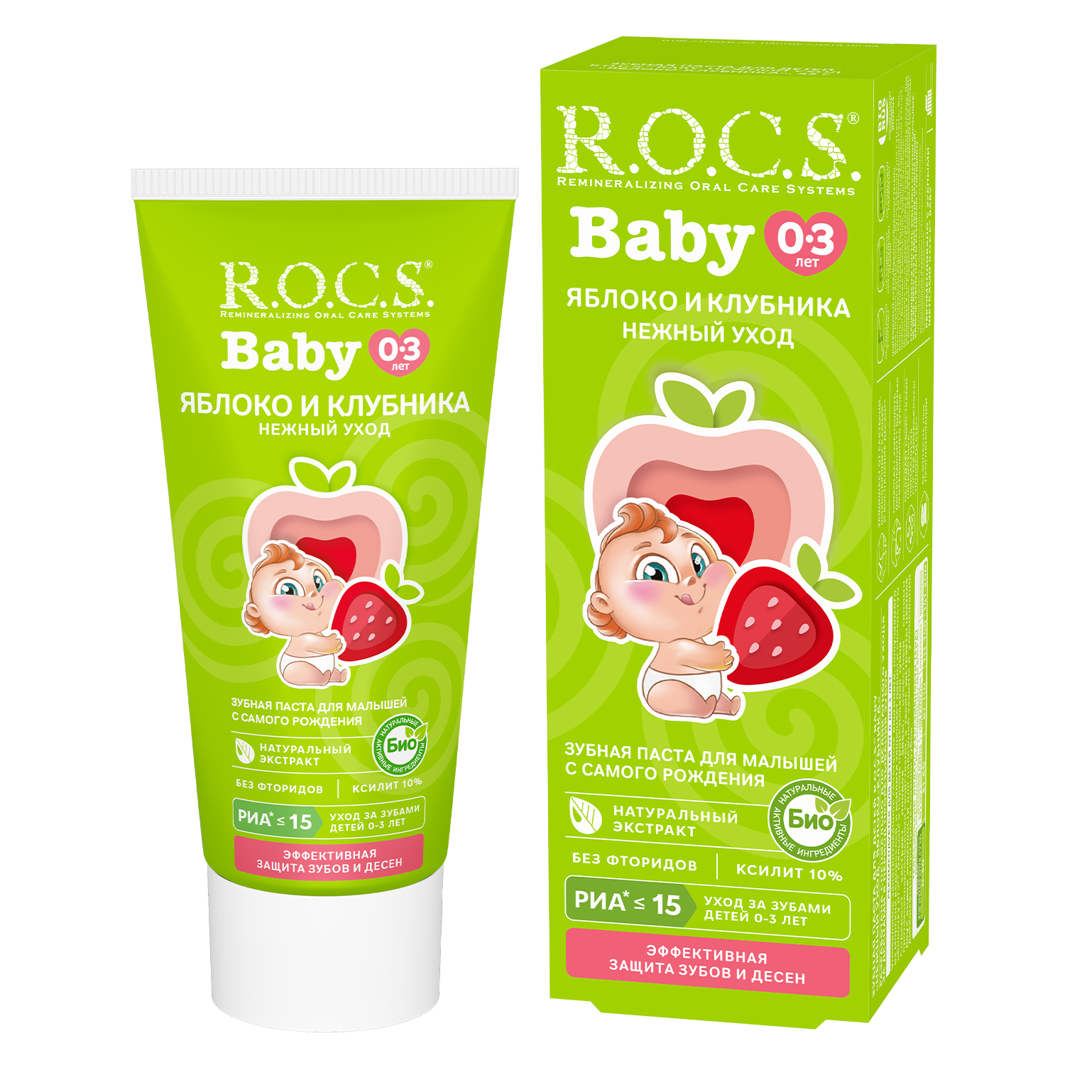 Рокс зубная паста беби от 0 до 3 лет нежный уход яблоко-клубника 45г 265₽