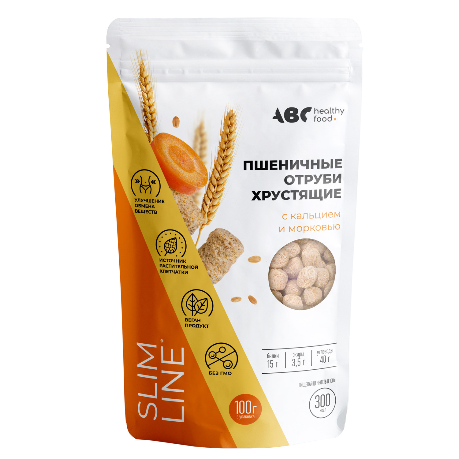 

АВС хэлси фуд отруби пшеничные хрустящие с кальцием и морковью 100г