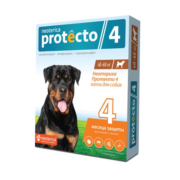 

Protecto 4 Neoterica капли инсектицидные для собак массой 40-60кг тюбик-пипетка 6мл 2шт