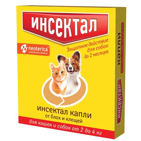 

Инсектал капли для кошек и собак весом от 2 до 4кг пипетка 0,5мл 6шт
