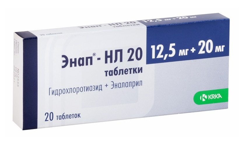 

Энап НL таб. 20мг/12,5мг №20