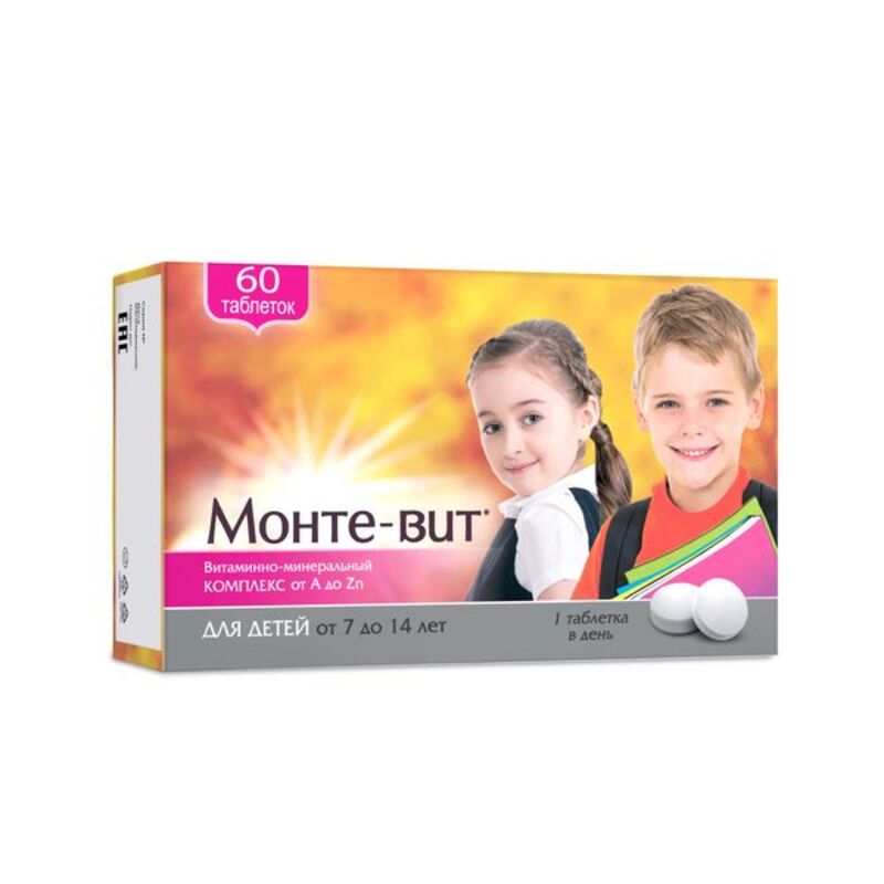 Монте-вит витаминно-минеральный комплекс от А до Zn для детей 7-14лет таб. 900мг N60