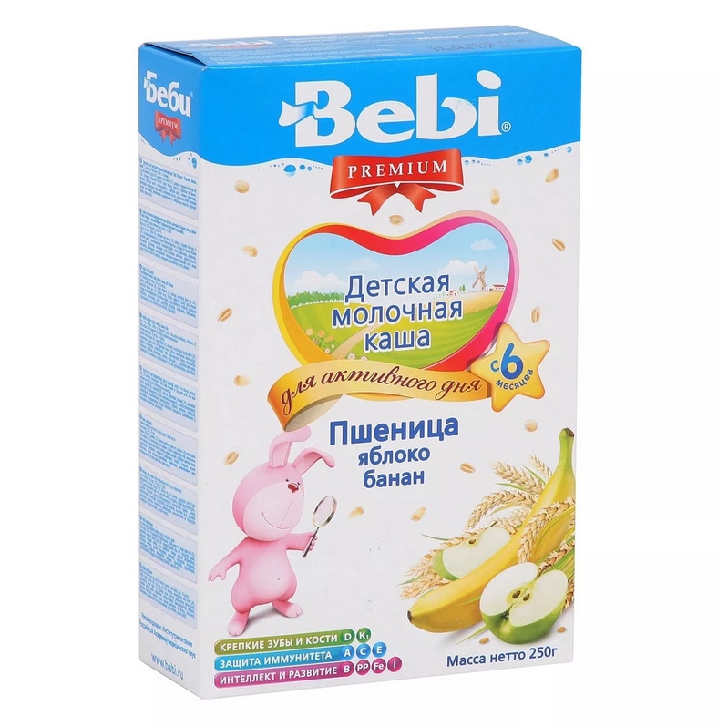 

Беби каша молочная Премиум пшеница/яблоко/банан от 5мес. 250г 02107