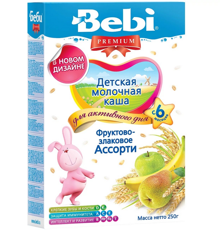 

Беби каша молочная Премиум фрукты/злаки ассорти от 6мес. 250г 02109