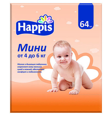 

Подгуз Хаппис МИДИ 5-9кг №1(64)