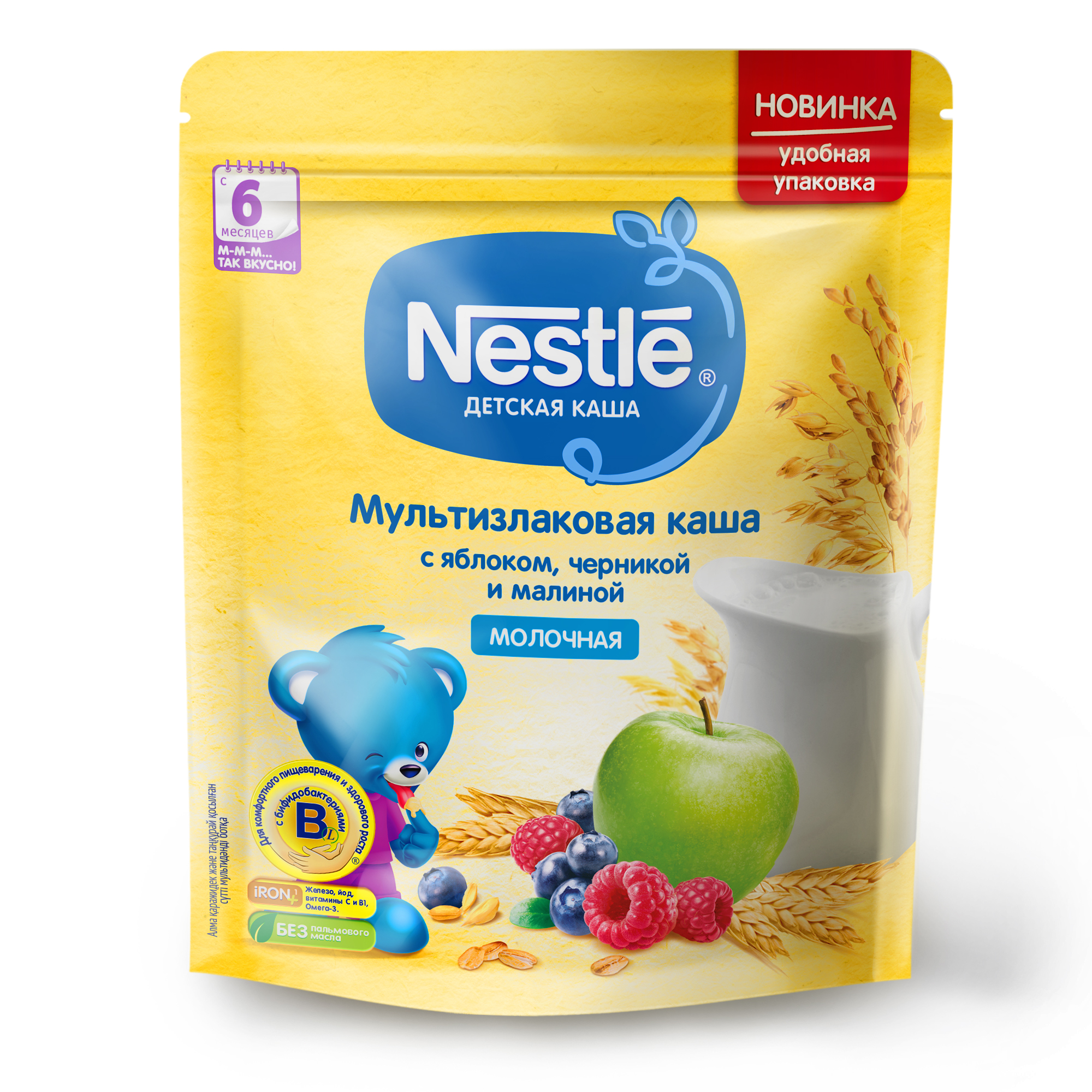 

Нестле каша молочная мультизлаковая яблоко/черника/малина 220г Дойпак