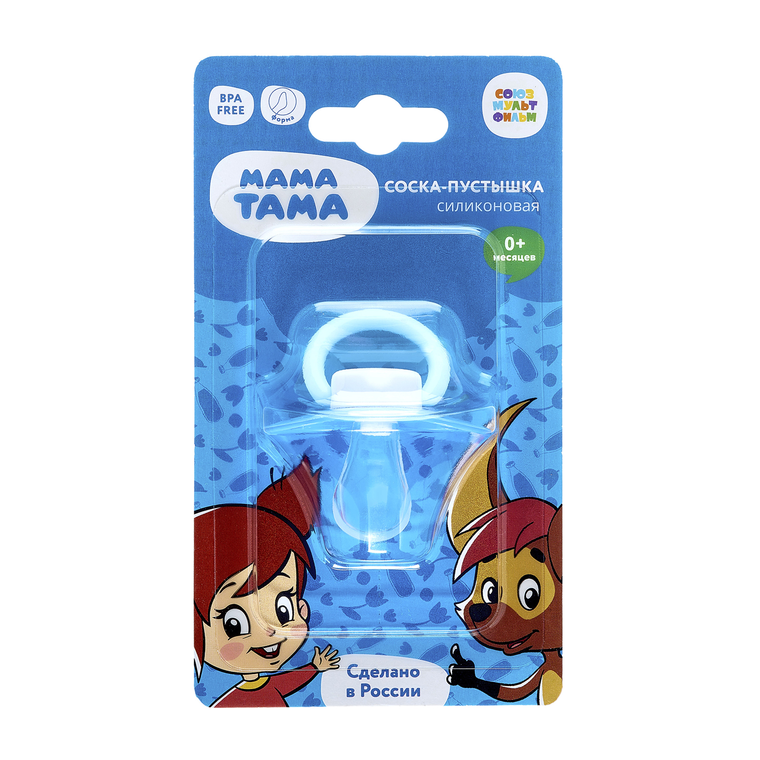 

Мама тама соска-пустышка силикон анатом 0-6 мес Матроскин синий MT 017