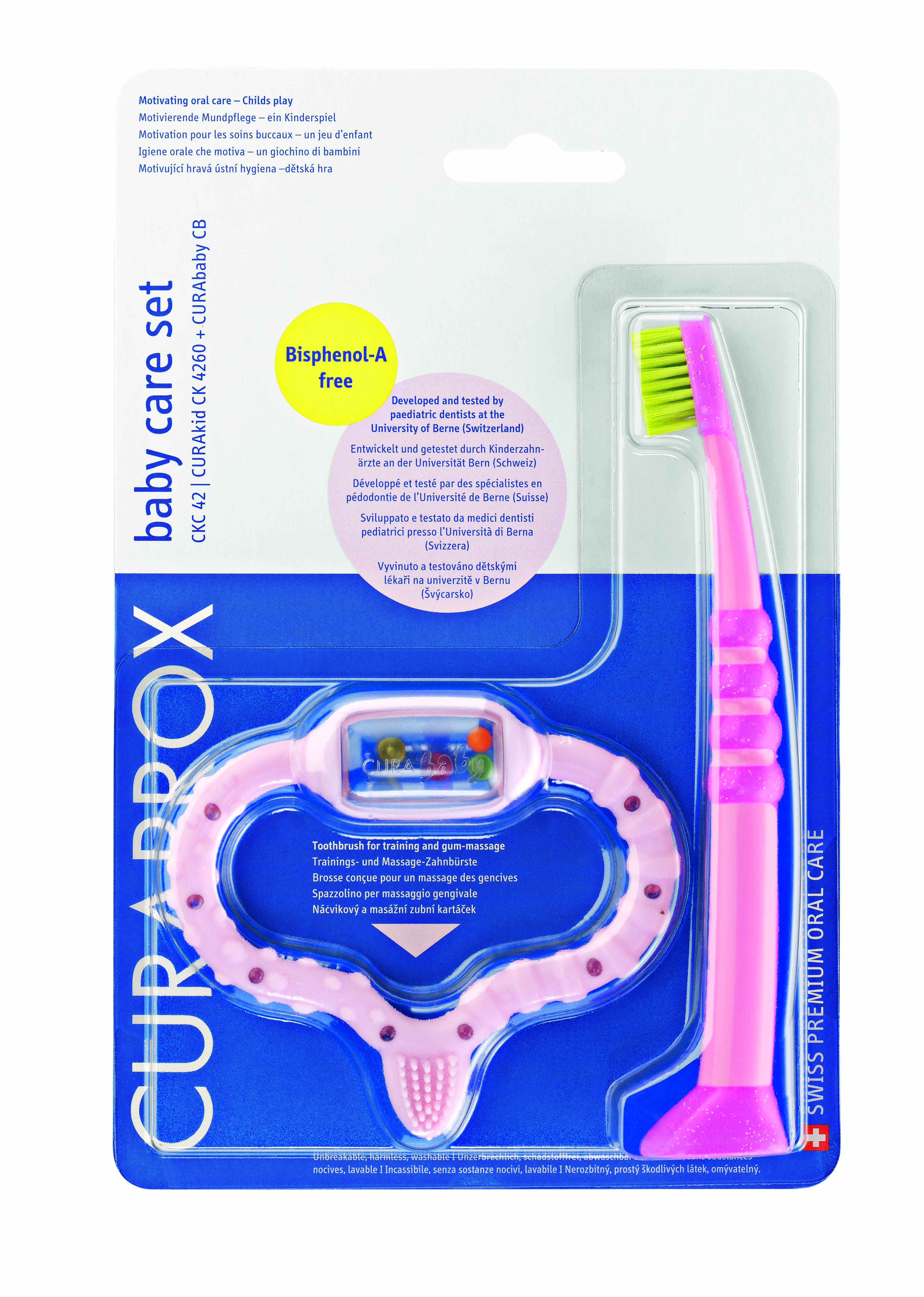 Курапрокс набор прорезыватель розовый+щетка зубная д детей CKC 42 girl