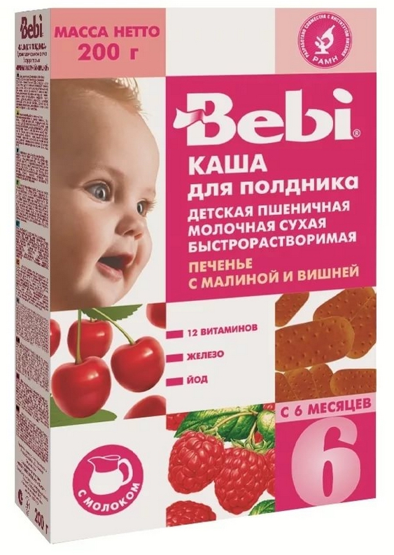

Беби каша молочная пшеница/печенье/малина/вишня от 6мес. 200г