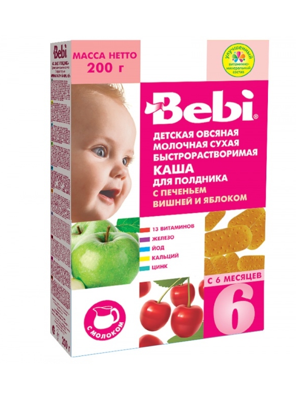 

Беби каша молочная д/полдника печенье/вишня/яблоко от 6мес. 200г