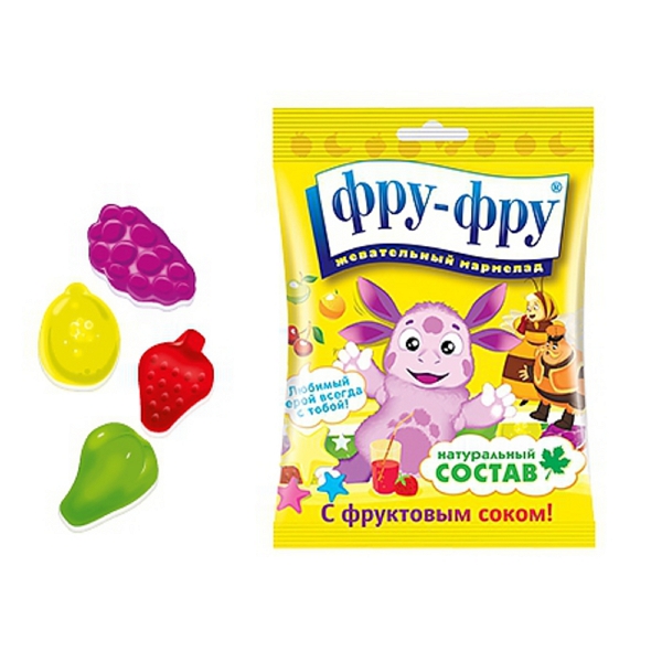 

Фру-Фру мармелад жев. Лунтик фруктовый коктейль с натуральным соком 100г