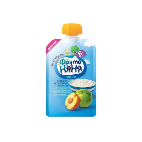 ФрутоНяня пюре яблоко/персик/творог 90г