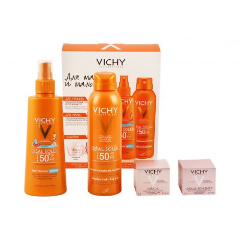 Виши Капиталь Идеал Солей набор Спрей-вуаль для тела SPF50 200мл+Спрей для дет.SPF50+ 200мл+Идеалия крем для лица 15мл (VRU04533)