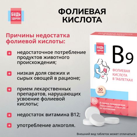 Будь здоров! Фолиевая кислота таблетки 500мкг №50 №7