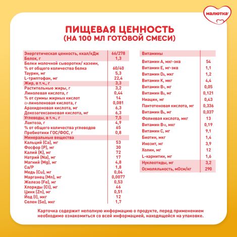 Малютка смесь молочная Малюткa 1 1200г №10