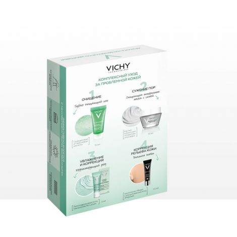 Виши Нормадерм набор очищающий гель 15мл+ очищающая глиняная маска 15мл+ корректирующий уход против несовершенств 3мл+дермабленд 3Д  1,5мл
