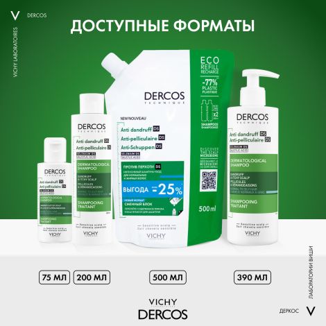 Виши Деркос Интенсивный шампунь против перхоти, зуда и себореи для нормальных и жирных волос с селеном и салициловой кислотой 390мл №9