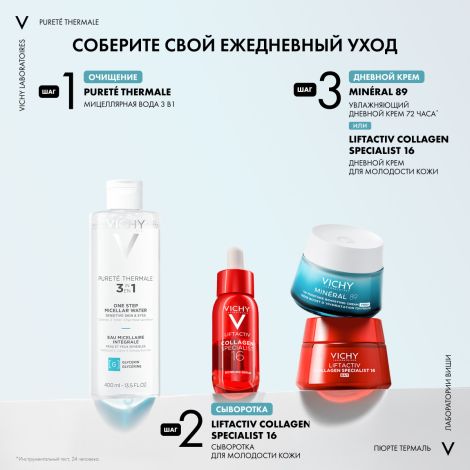 Виши Пюрте Термаль Мицеллярная вода с минералами для снятия макияжа с чувствительной кожи лица и вокруг глаз 400мл №7