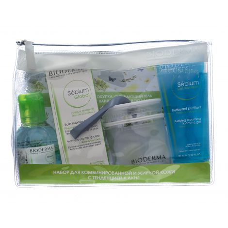 Биодерма Себиум набор Глобаль крем интенс.уход 30мл+Миц.вода 100мл+Очищ.гель 100мл+футляр для ват.диск.