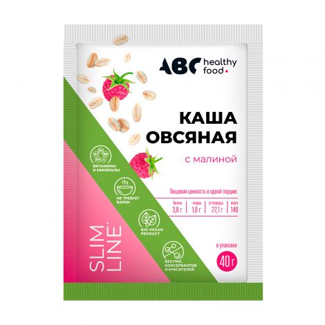 АВС хэлси фуд каша овсяная быстрого приготовления витаминизированная малина 40г