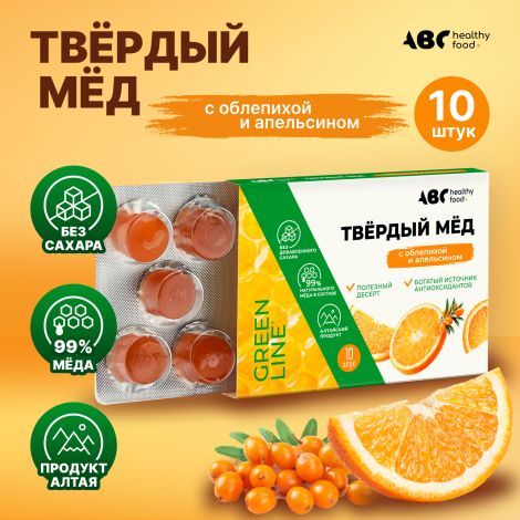АВС хэлси фуд твердый мед апельсин / облепиха 30г