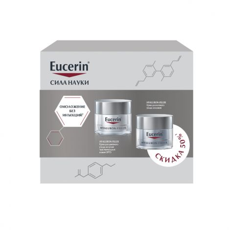 Эуцерин Гиалурон-Филлер крем для ночного ухода 50мл+крем для днев.ухода за сух.чувст.кожей SPF15 50мл