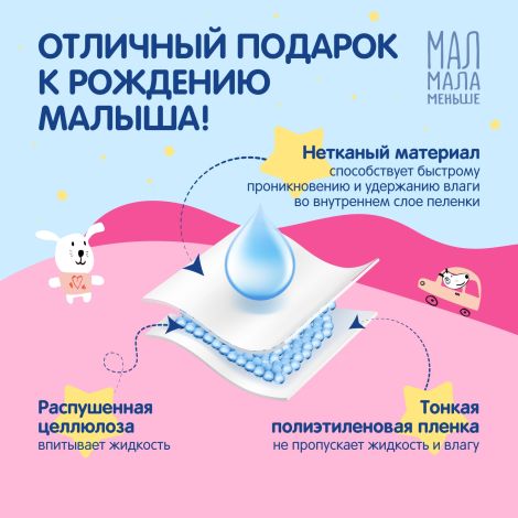 Мал Мала Меньше пеленки впитывающ. дет. одноразовые 60х60 №10 №2