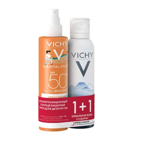 Виши Капиталь Солей спрей-вуаль детский анти-песок для лица и тела SPF50+ 200мл+Термал. вода 150мл