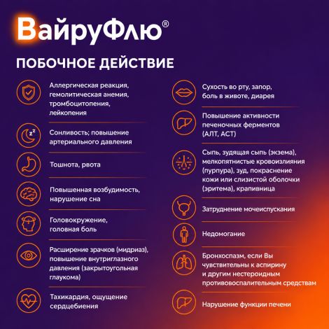 Вайруфлю порошок для раствора для приема внутрь 0,325+0,01+0,02+0,05 Лимон пак. 5г № 10 №7