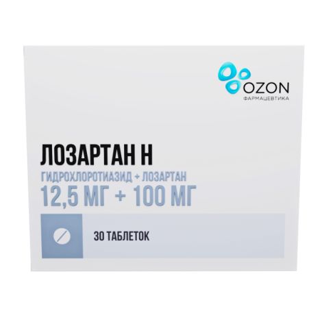 Лозартан-Н таб.п/о плен. 12,5мг+100мг №30 №2