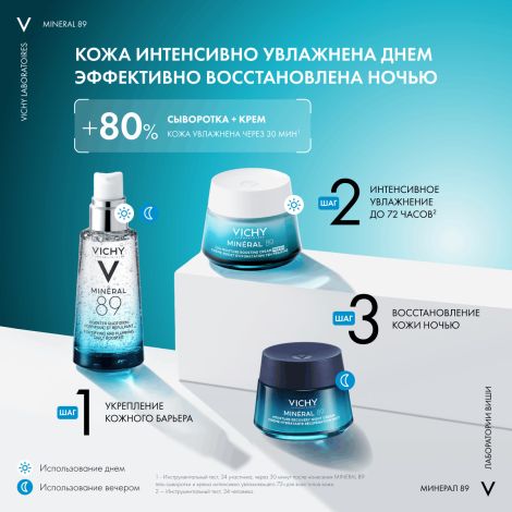 Виши Минерал 89 Интенсивно увлажняющий крем для всех типов кожи лица с гиалуроновой кислотой, 72 ч увлажнения 50мл №8