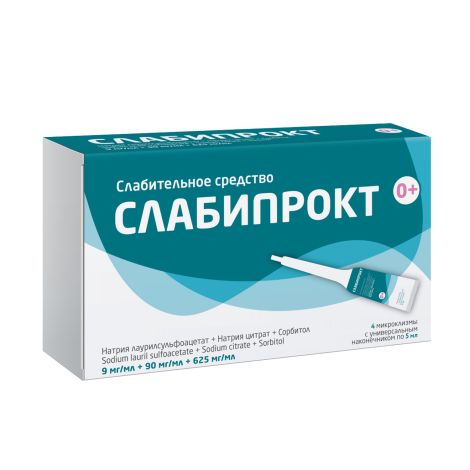 Слабипрокт микроклизма раствор ректальный 9мг / мл+90мг / мл+625мг / мл № 4