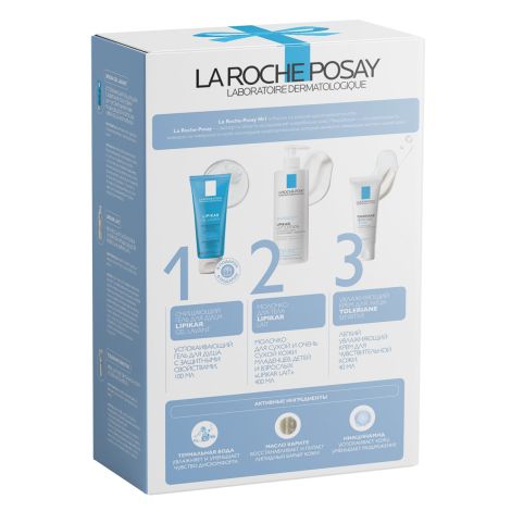 Ля Рош-Позе набор молочко лайт для сухой кожи 400мл+Толеран Сенситив увлажняющий крем 40мл+Липикар Лаван гель очищ. успок. для душа 100мл №3