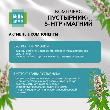 Будь Здоров! Комплекс экстракта пустырника/ 5-HTP/магния и витаминов гр. В капс. №120 №3