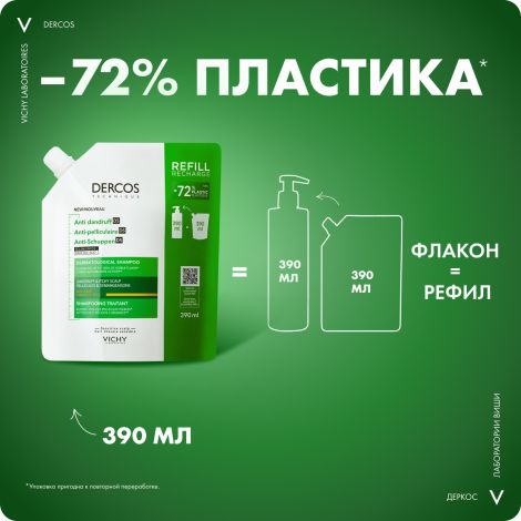 Виши Деркос Техник интенсивный шампунь-уход против перхоти для сух. волос рефил 390мл №3