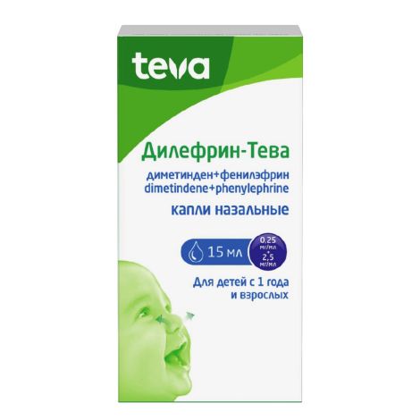 Дилефрин-Тева капли наз. 0,25мг/мл+2,5мг/мл 15мл