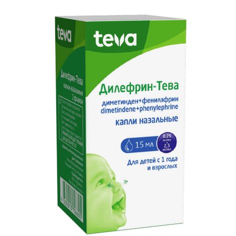 Дилефрин-Тева капли наз. 0,25мг/мл+2,5мг/мл 15мл №2