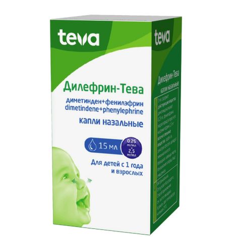 Дилефрин-Тева капли наз. 0,25мг/мл+2,5мг/мл 15мл №3