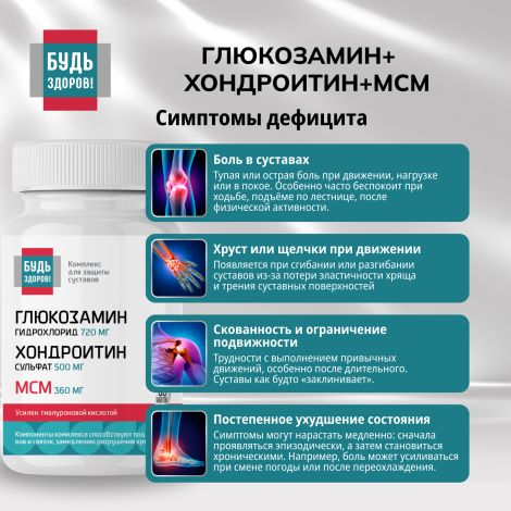 Будь Здоров! Глюкозамин+Хондроитин+МСМ 720/500/360мг таблетки №60 №7