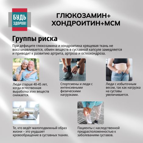 Будь Здоров! Глюкозамин+Хондроитин+МСМ 720/500/360мг таблетки №60 №8